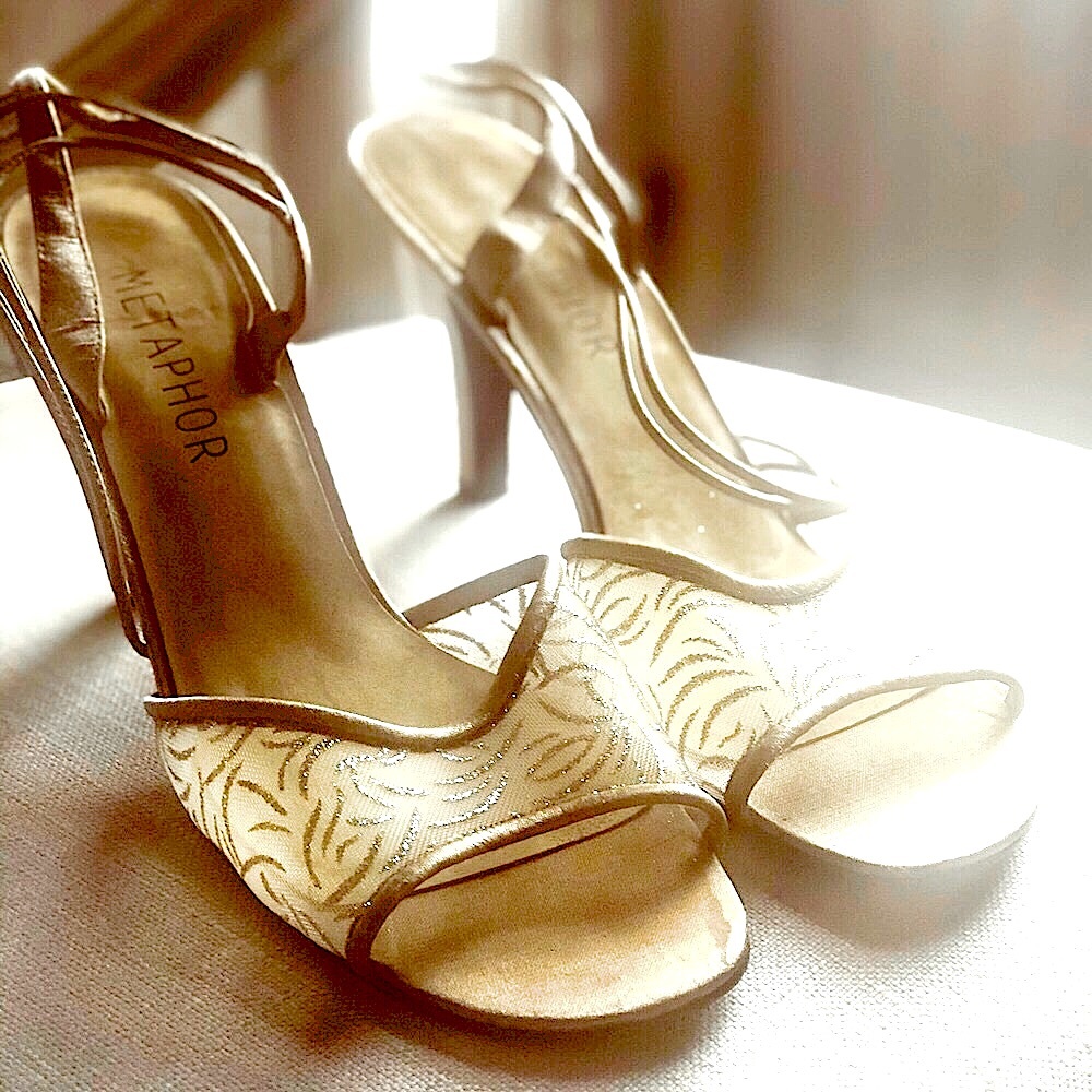 Strappy Gold Glitter Pumps / Heels Cruise Wedding